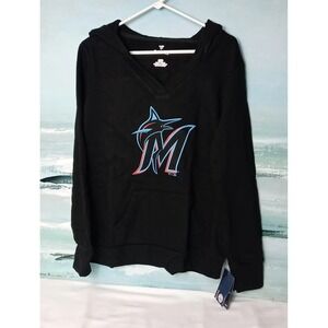 Miami Marlins V-Neck Hoodie Women's Large MLB Pullover Jacket Fanatics NWT